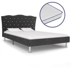 Vente flash ???? VIDAXL Lit Et Matelas A Memoire De Forme Gris Fonce Tissu 140x200 Cm ????