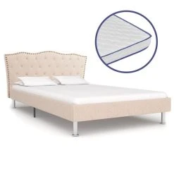 Grosses soldes ✨ VIDAXL Lit Et Matelas A Memoire De Forme Beige Tissu 140x200 Cm ✔️